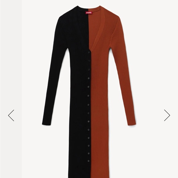 Staud Shoko Colorblocked Midi-Dress XS in tan and black - Picture 5 of 6